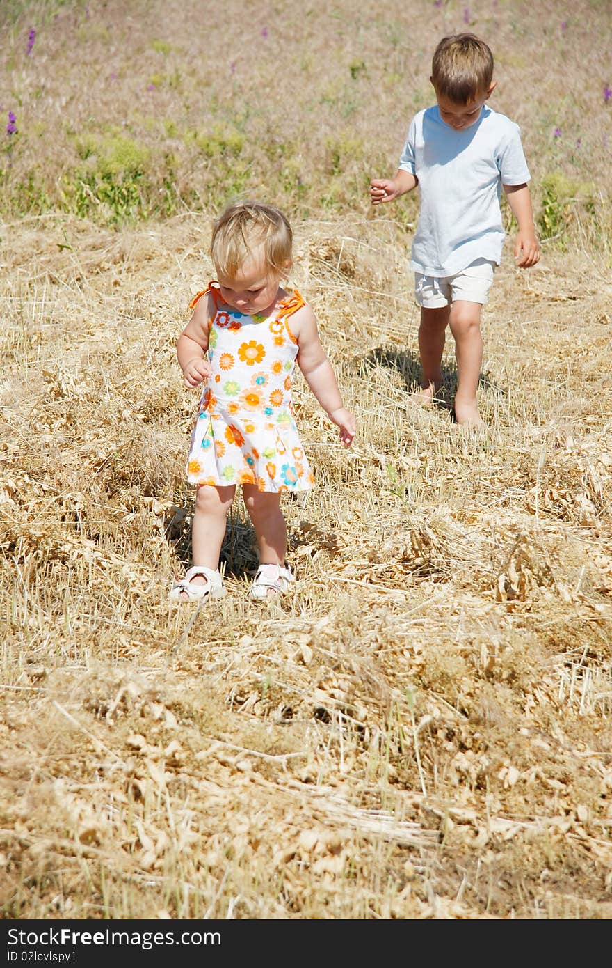 Kids Walking On Rural Background