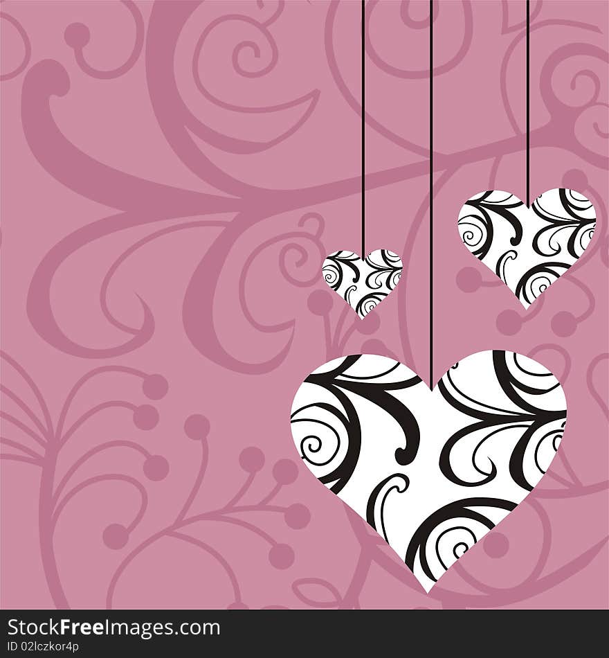 Background with black and white hearts. Background with black and white hearts