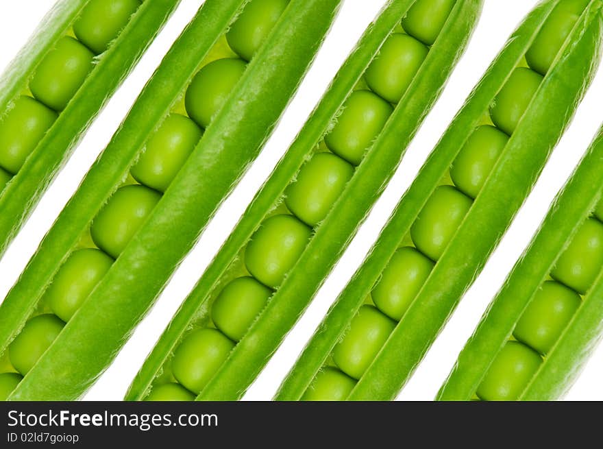 Fresh green pea pod isolated on white background