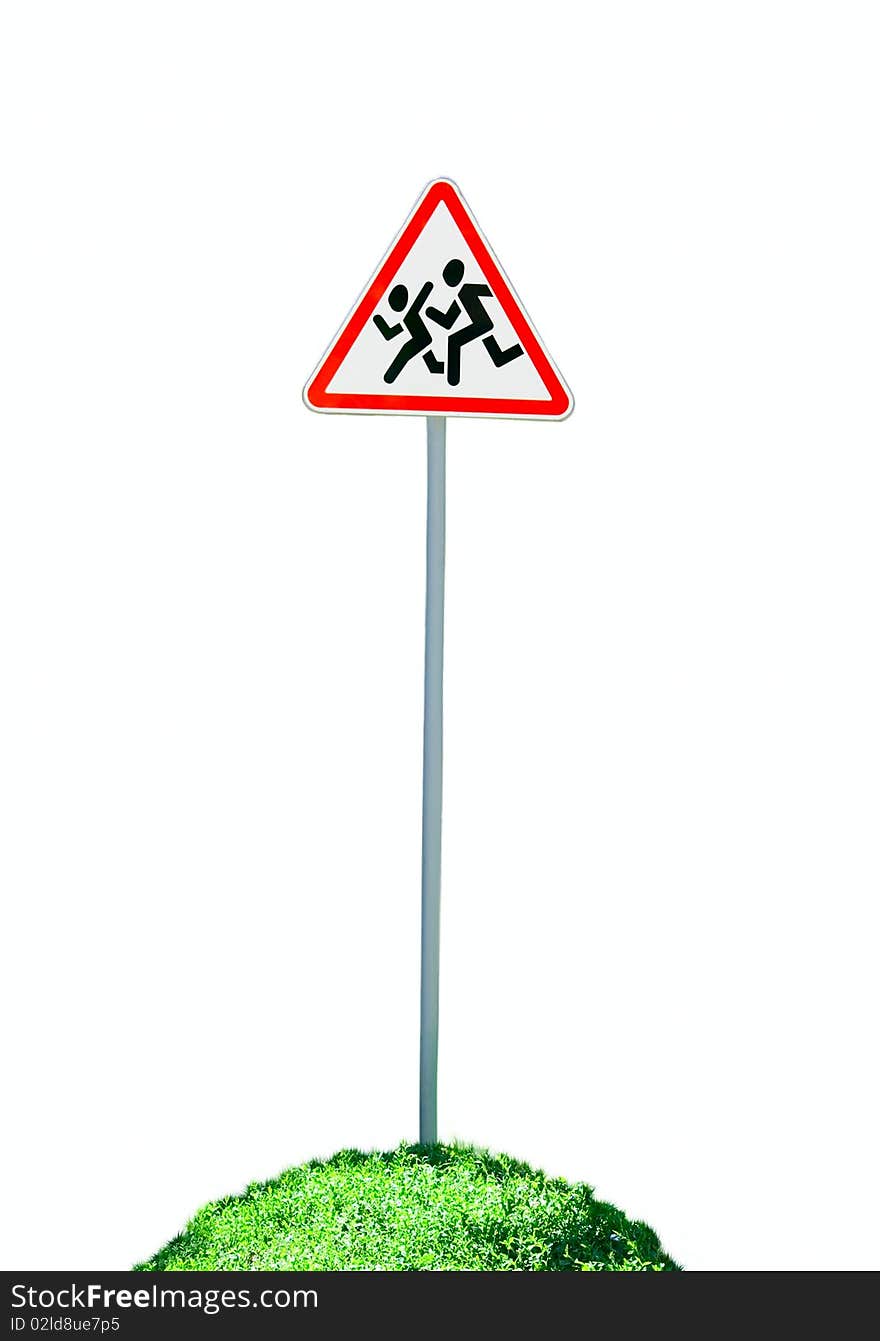 One road sign isolated on white