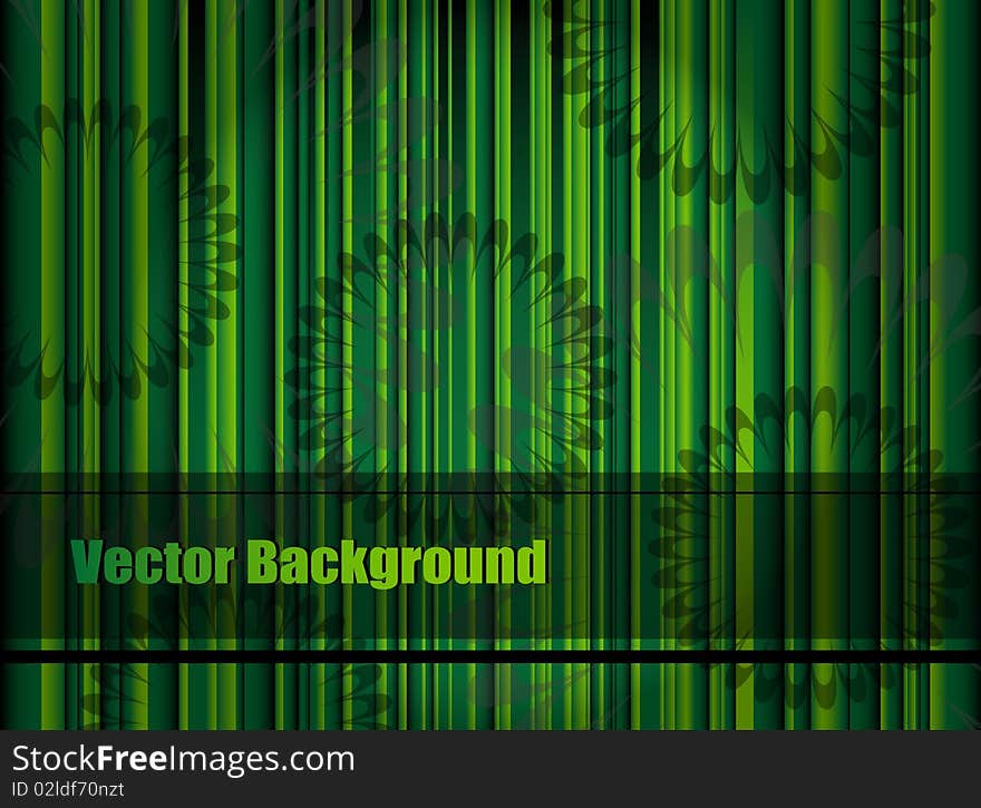 Green background with stripes and flower pattern,