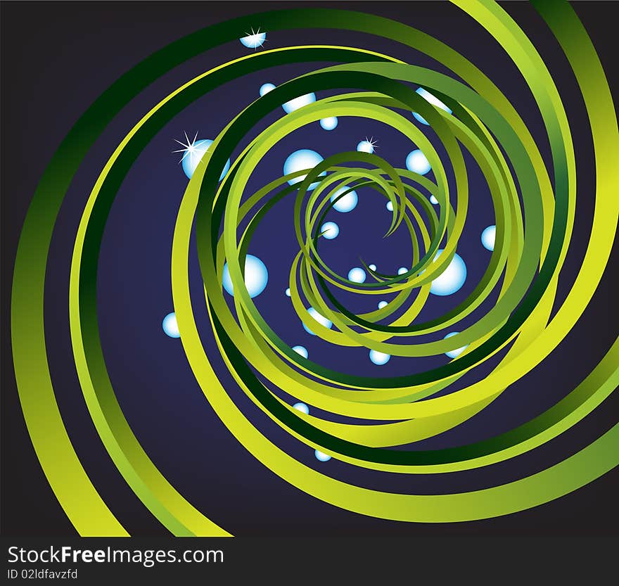 Background With Green Spiral And Drops Of Water In