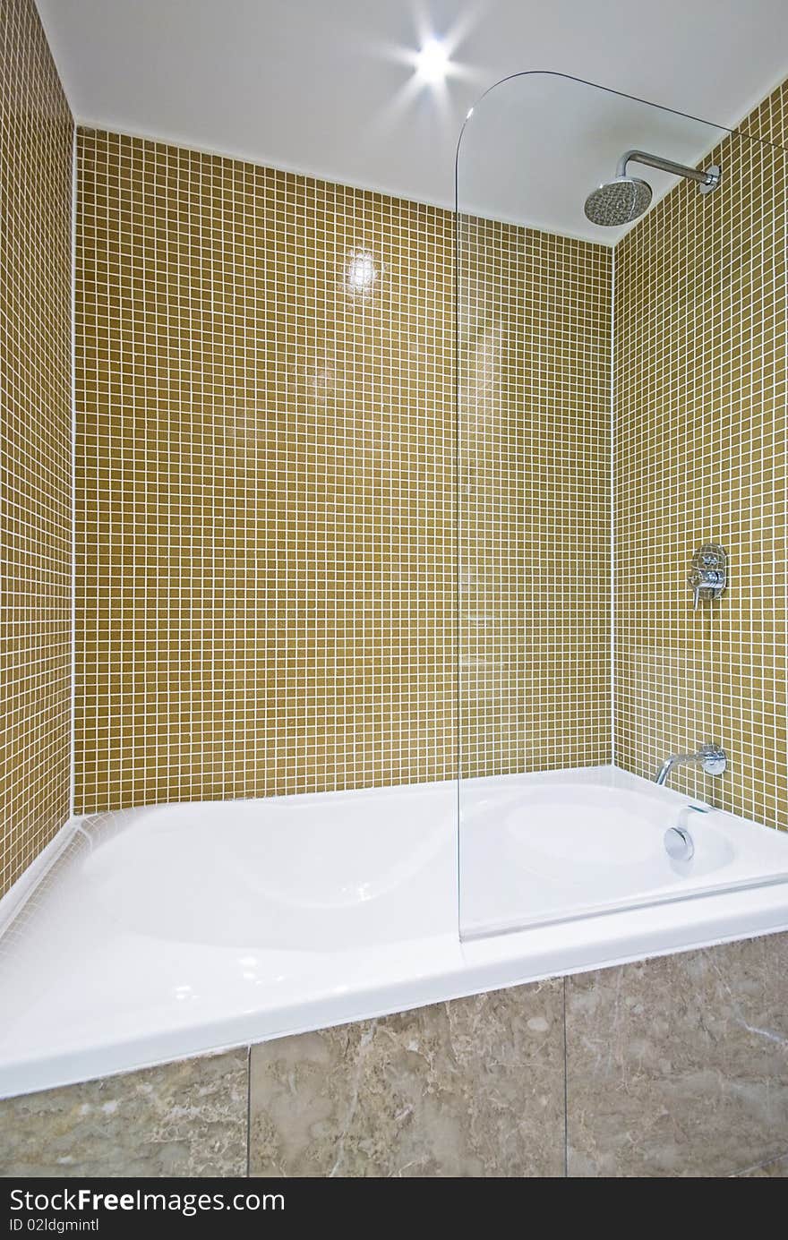 Detail Of A Modern Bath With Mosaic Walls