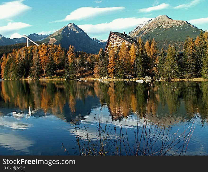 Lake Strbske Pleso In High Tatras, Slovakia, with beautiful autumn colors