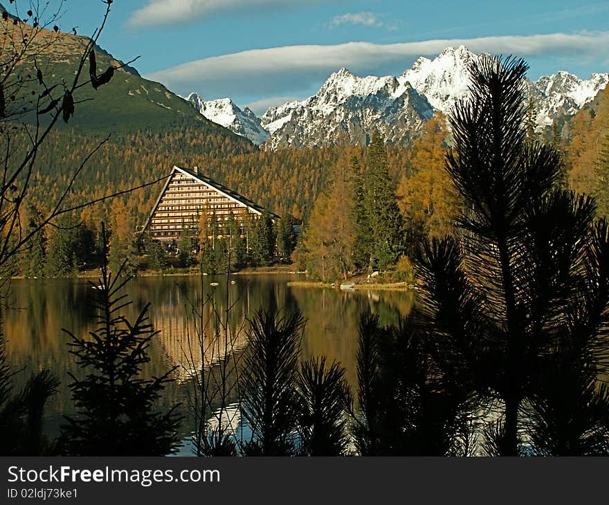 Lake Strbske Pleso In High Tatras, Slovakia, with beautiful autumn colors