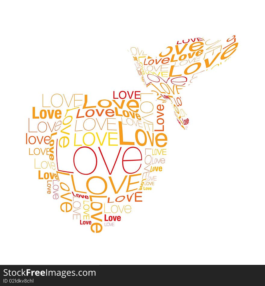 Heart and love bird was created with typographic design