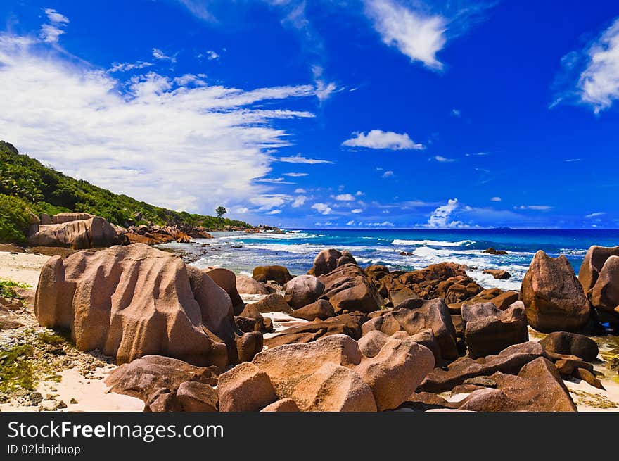 Tropical beach at Seychelles - vacation nature background