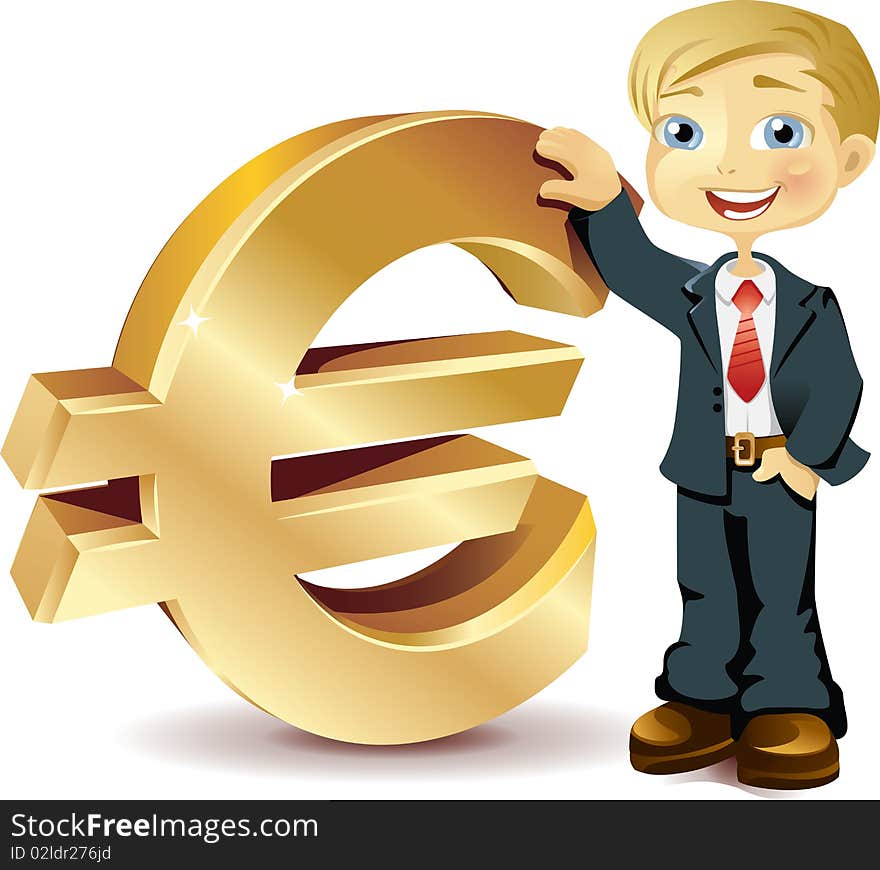 Vector illustration of a businessman with euro symbol. Illustration isolated on white background. Vector illustration of a businessman with euro symbol. Illustration isolated on white background.