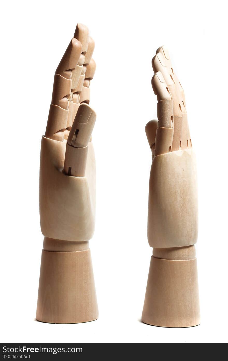 Shot of dummy wooden hand isolated