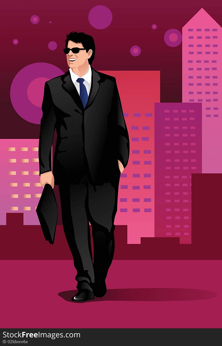 Image of a businessman who is walking happily around town. Image of a businessman who is walking happily around town.