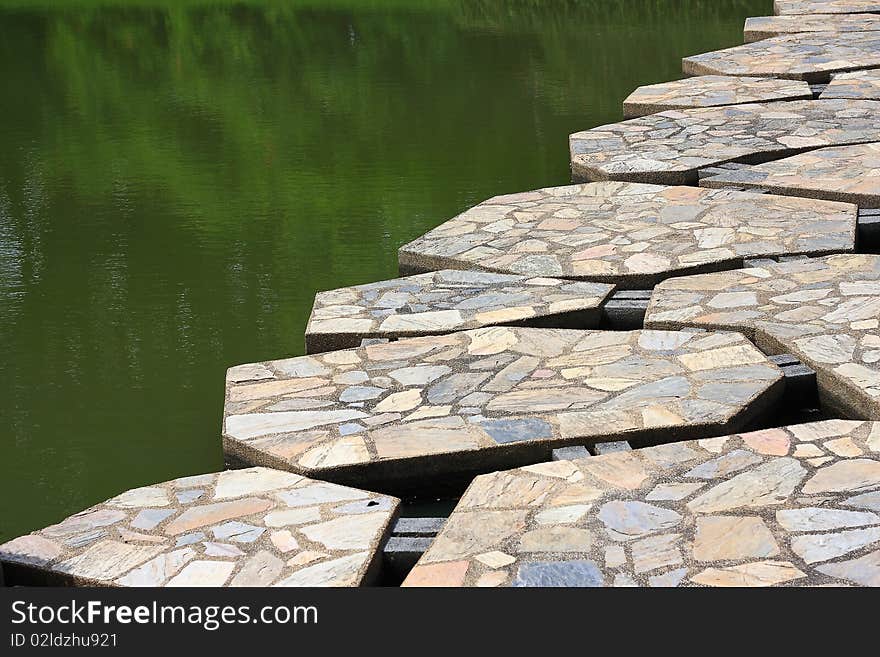 On the sidewalk near the river, riverbank