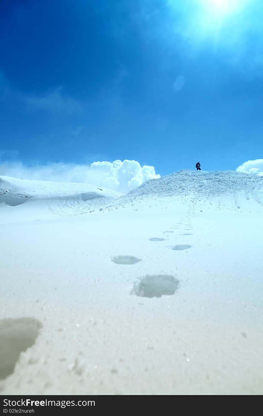 Hike in snow mountains