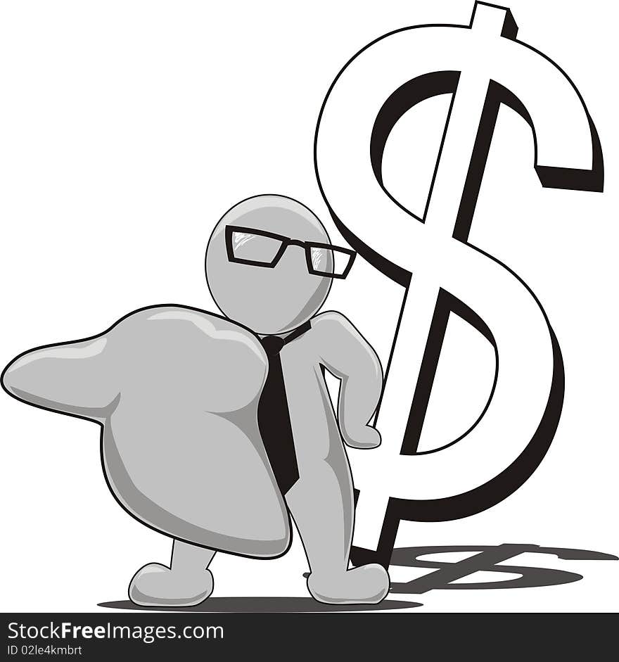 Cartoon illustration of a man holding out his hand for a shake with a big dollar sign behind him. Cartoon illustration of a man holding out his hand for a shake with a big dollar sign behind him