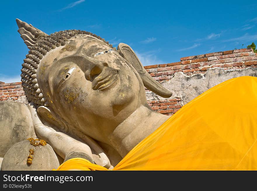 Reclining Buddha image in Ayutthaya near Bangkok, Thailand. Reclining Buddha image in Ayutthaya near Bangkok, Thailand.