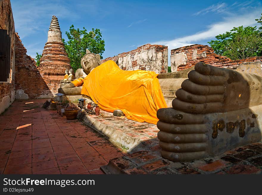 Reclining Buddha image in Ayutthaya near Bangkok, Thailand.