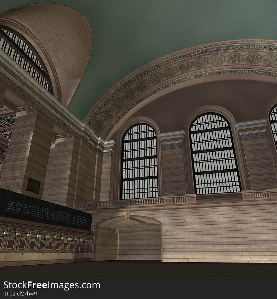 An Empty Central Station. 3D rendering with