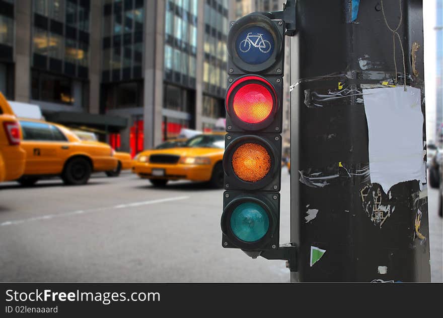 View of a traffic light on a city street