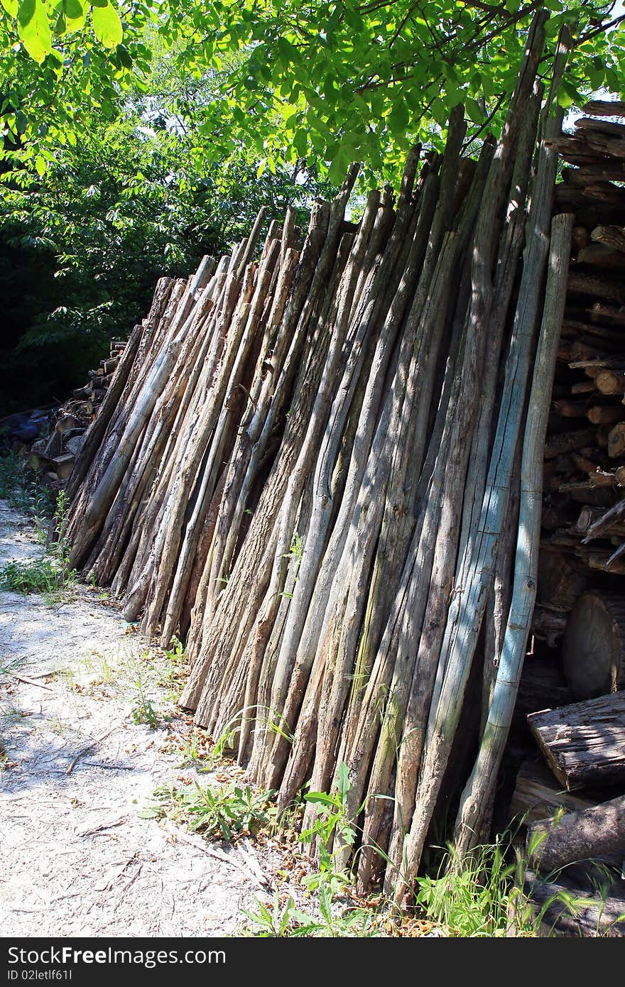 Stack firewood. Wood under the sun. Stack firewood. Wood under the sun