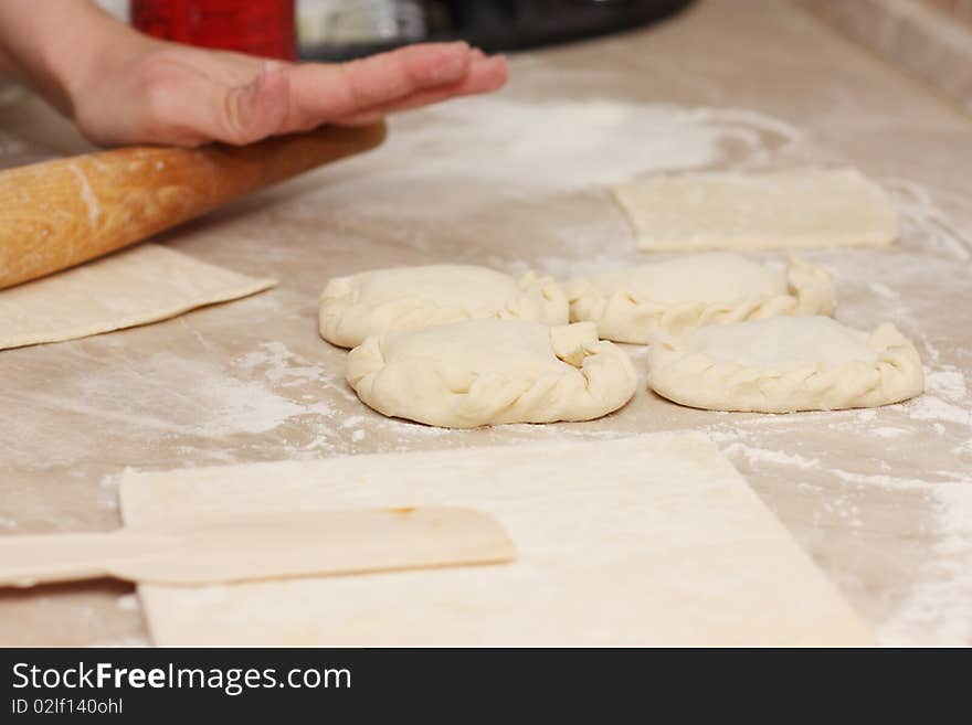 The Woman Prepares Pies With Jam