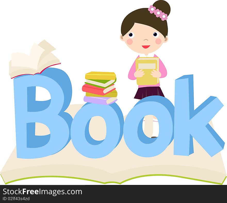 Girl and book  -illustration art,cute