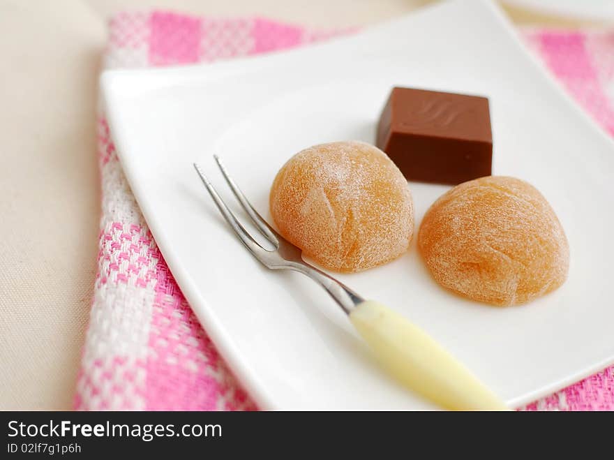 Japanese traditional tea sweets and chocolate