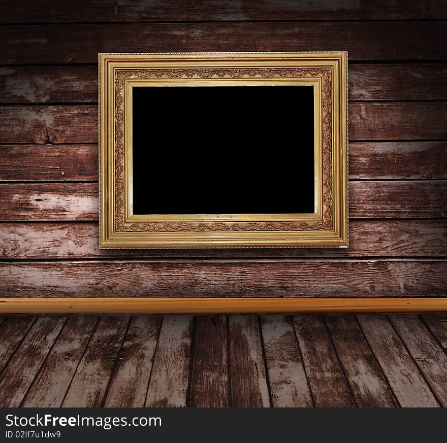 Wooden grunge interior with picture frame