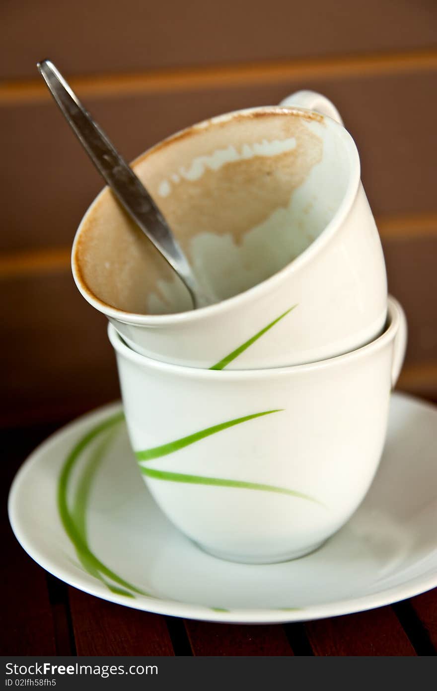 Two empty white ceramic coffee cup. Two empty white ceramic coffee cup