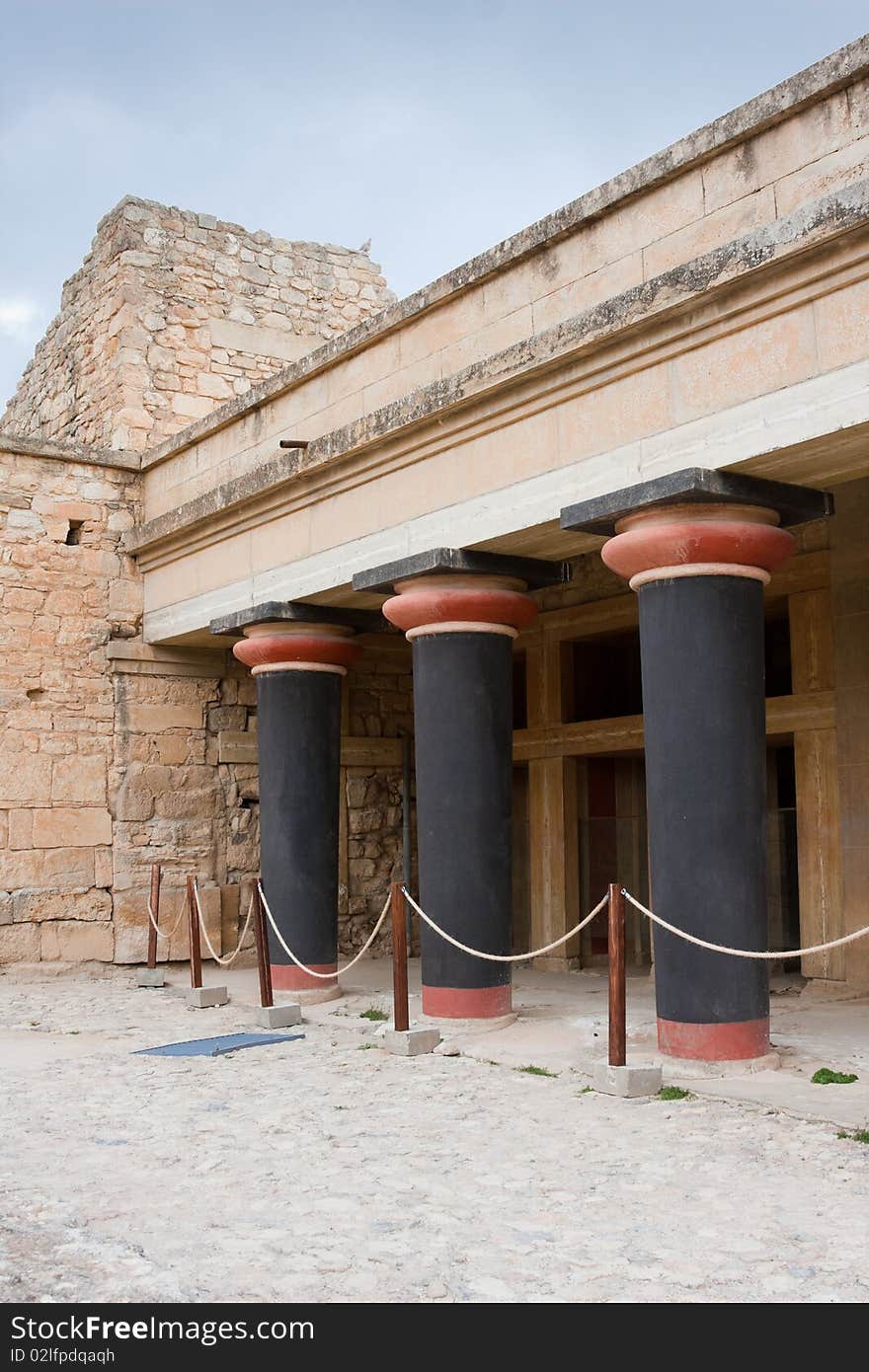 Black columns at Knossos Archeological Site in Crete, Greece