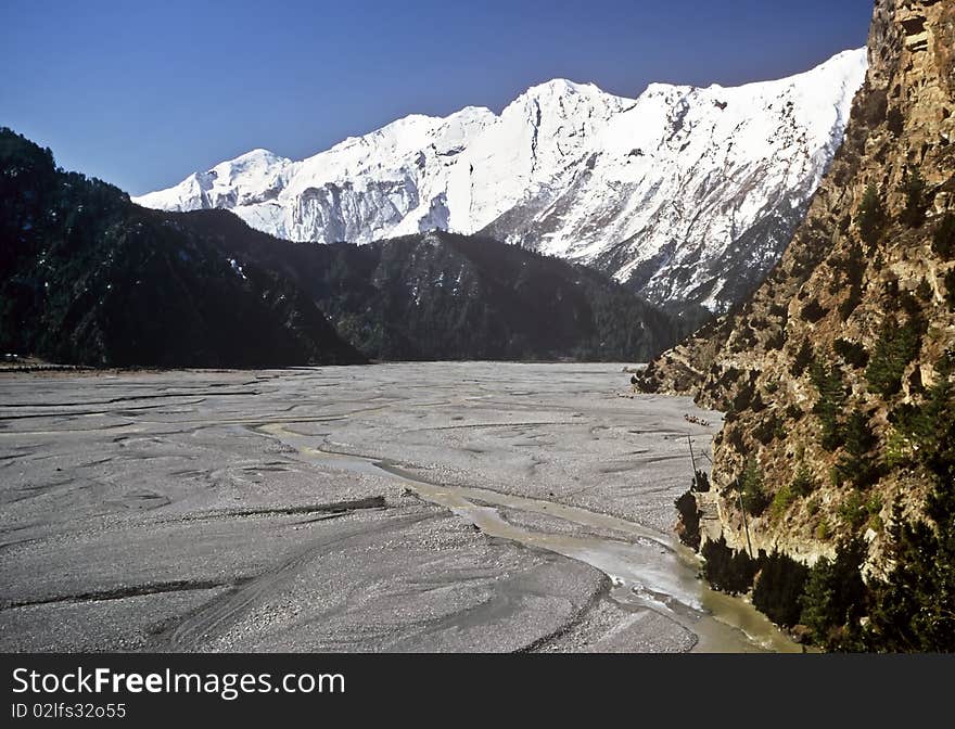 Dry Riverbed in the Annapurna region, Nepal. Dry Riverbed in the Annapurna region, Nepal