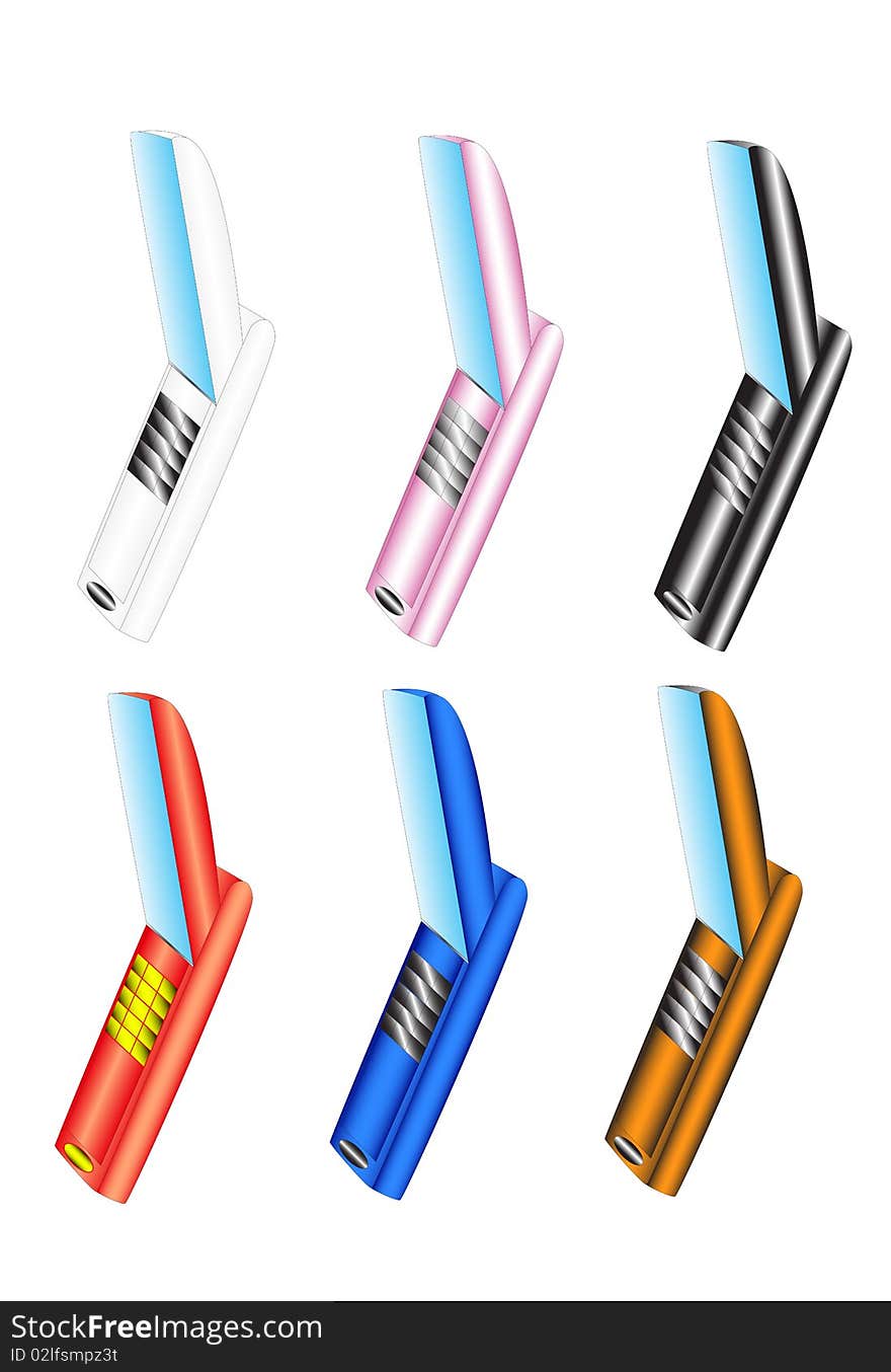 Illustration of my own design for modern cellular phones. Different colors.