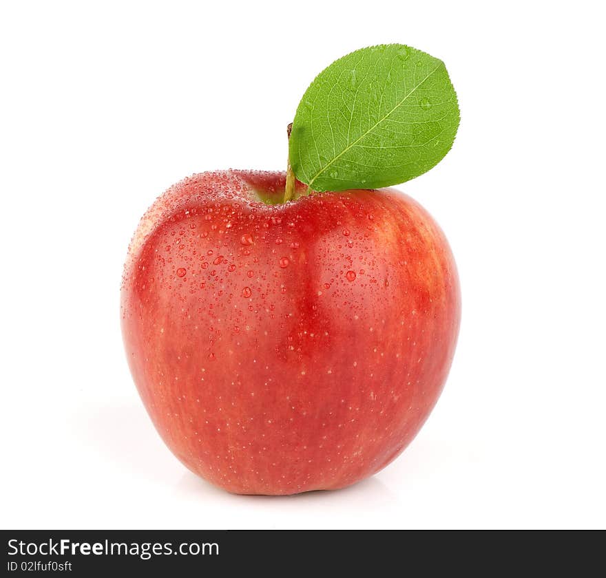 Ripe red apple on a white background