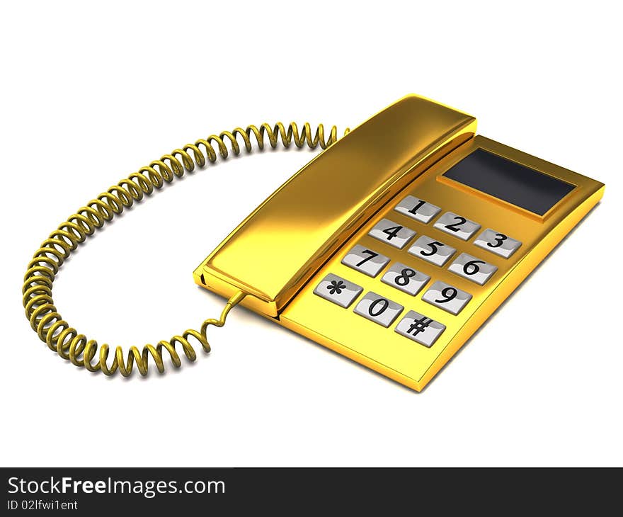 Golden phone isolated on white background