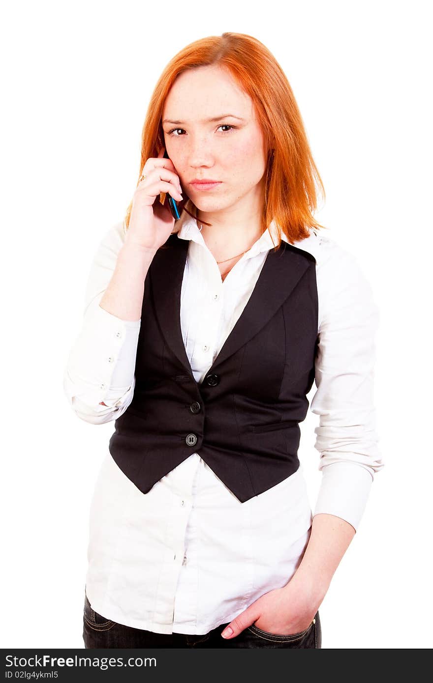 Redhead girl on phone