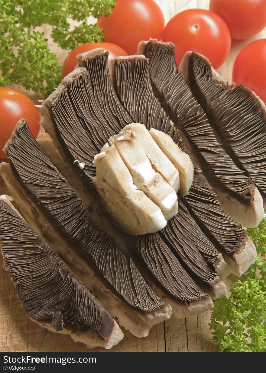 Sliced Mushroom With Tomatoes And Parsley.