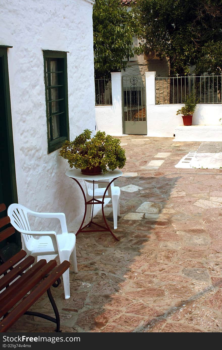 The view on the street in Hydra island. The view on the street in Hydra island