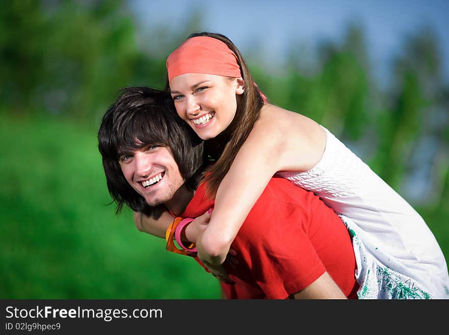 Boy and beautiful girl in kerchief. Boy and beautiful girl in kerchief