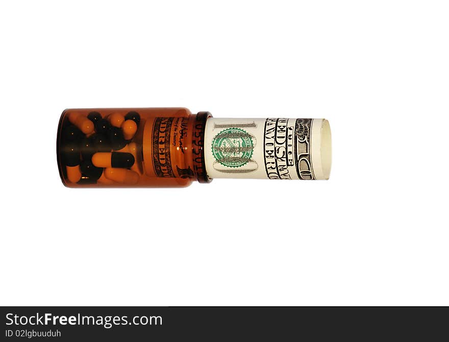 A dollar note in a pills phial .