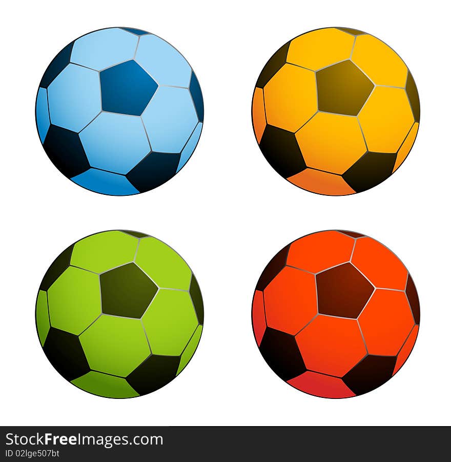 Colored footballs isolated on a white