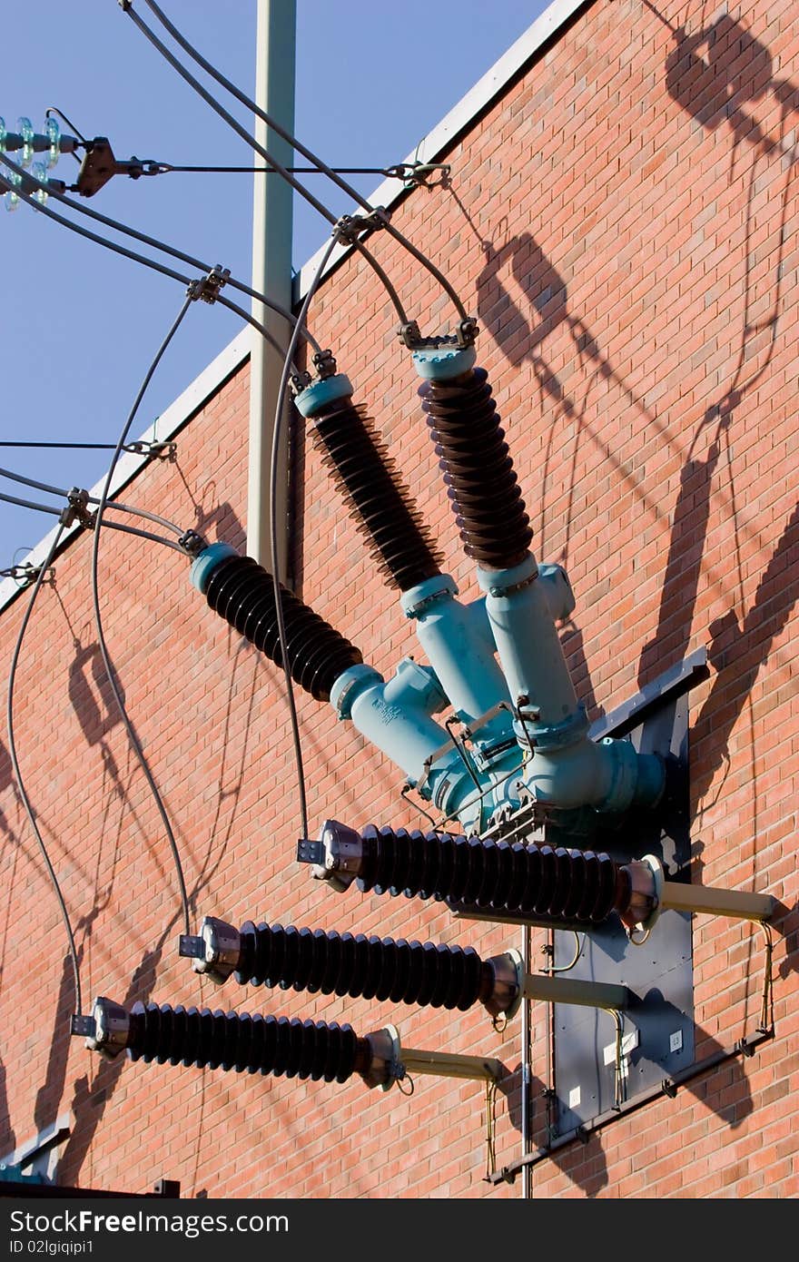 Electric wires coming from the power station. Electric wires coming from the power station