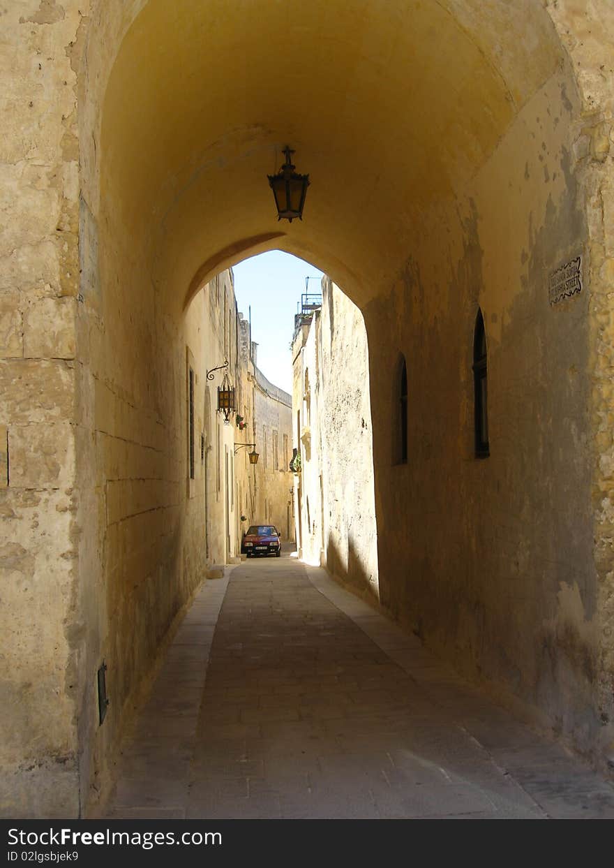 Historic narrow passage in la valetta, malta