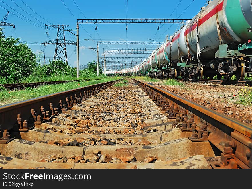 The train transports tanks with oil and fuel