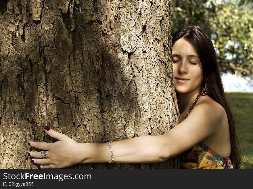 Woman relax in urban park of  . Woman relax in urban park of