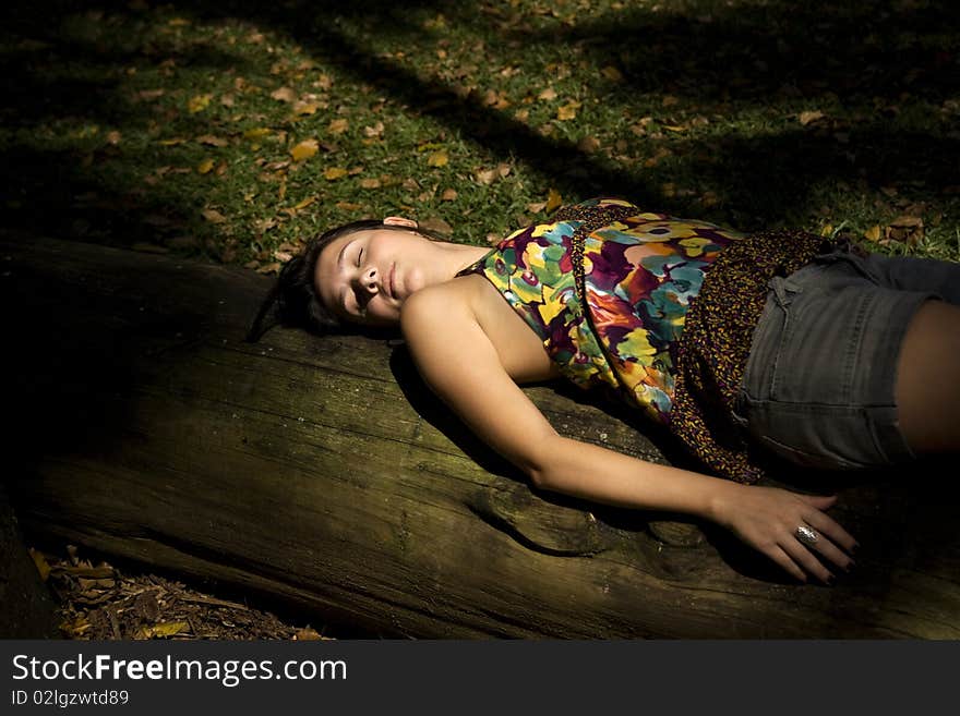 Woman relax in urban park  . Woman relax in urban park