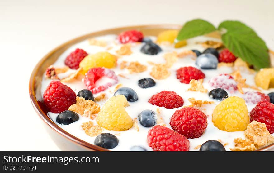 Bowl Of  Cereal With Milk And Wild Berries