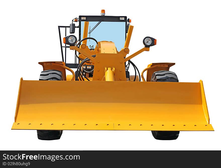 The orange bulldozer isolated on the white