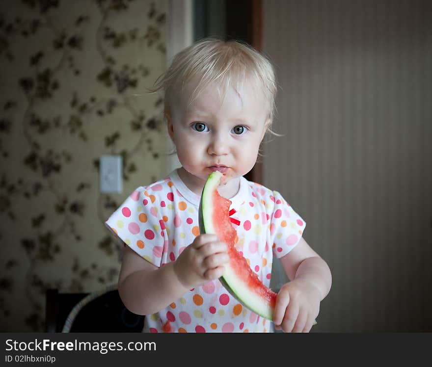 Image of the Baby eating watermelon. Image of the Baby eating watermelon