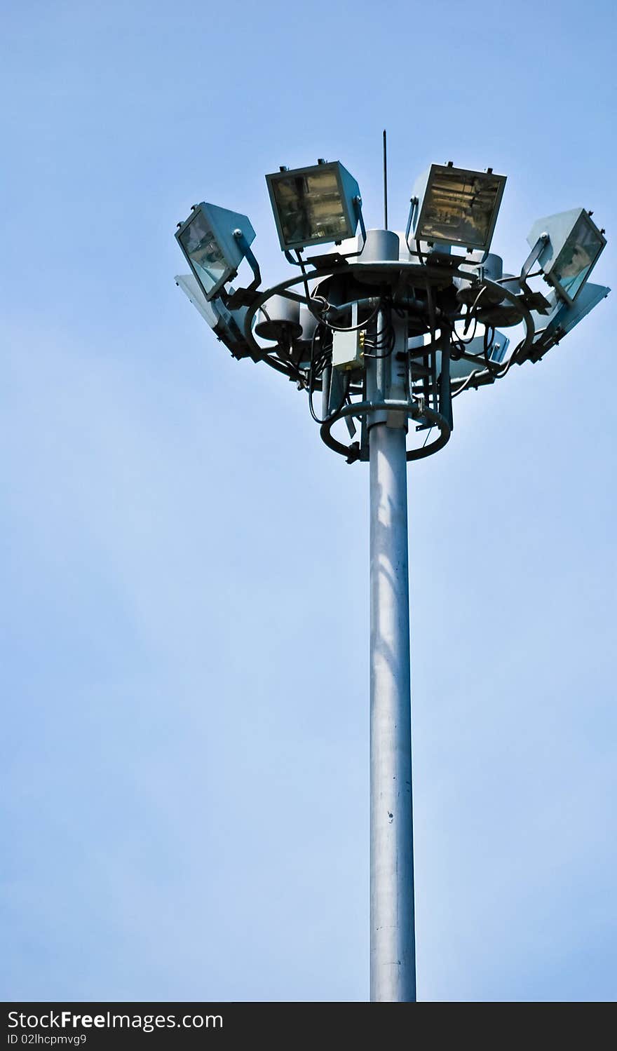 A spotlight in soccor stadium