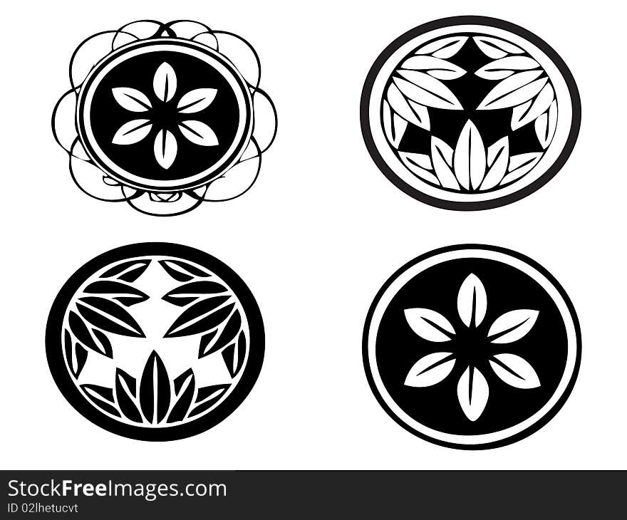 Floral design set white and black background