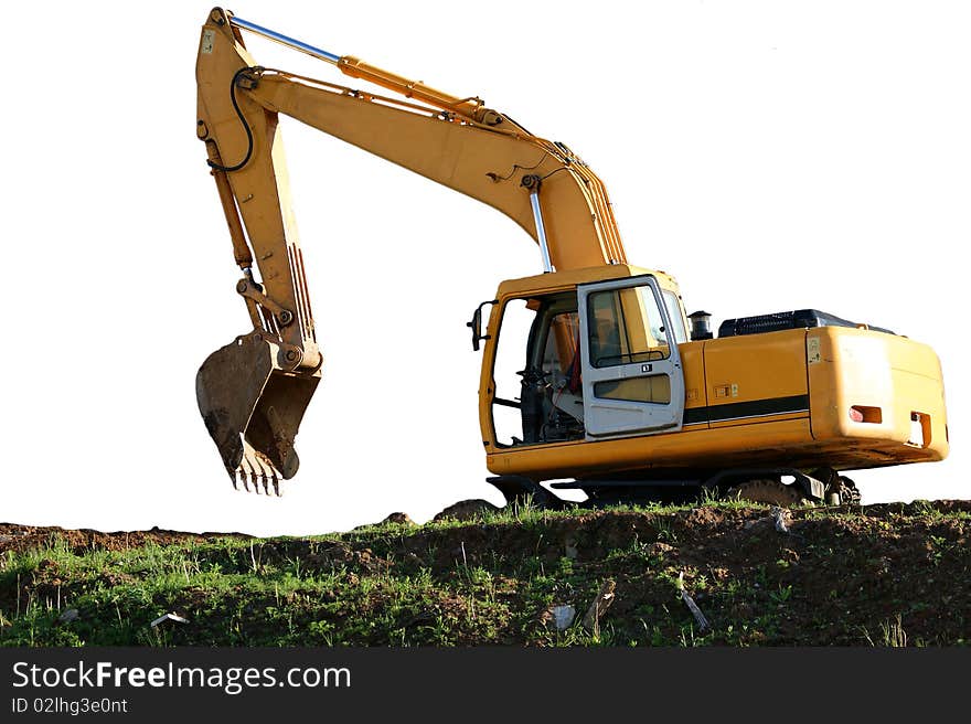 Heavy Buildind Excavator In Front Of Building Site