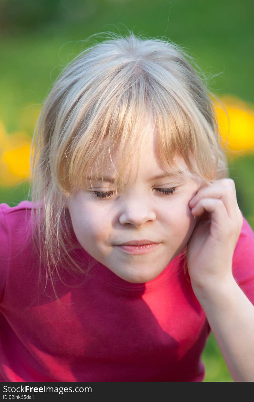 Portrait of little girl with closed eyes